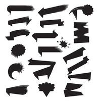 Traditional start ribbons banner element set silhouette featuring scrolls, frames, and label variations vector