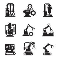 Industrial machine icon silhouette bundle for workshop tools, engineering, and manufacturing vector