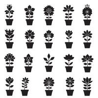Stylish Black Flower Illustrations with Minimal Petal Shapes and Abstract Floral Forms vector