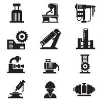 Industrial engineering symbols icon silhouette bundle for CAD and tool graphics vector