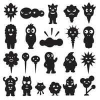 Groovy funky element tree, animal cartoon, flower and other element silhouette bundle with playful expressions vector