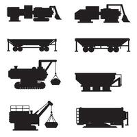 Industrial machinery icon silhouette bundle for factory equipment, tools, gears, and workshop design vector