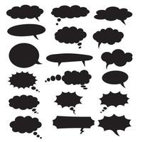 Speech bubble graphics silhouette set featuring talk balloons, text boxes, and cartoon chat design elements vector