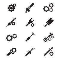 Engineering diagram symbols icon silhouette bundle for tool and machine design vector