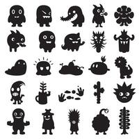 Groovy Funky element set bundle silhouette featuring bold abstract icons, cartoon accents, and vintage decorative shapes vector