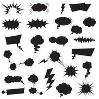 Creative bundle of comic explosion silhouettes speech bubbles and boom effects for design and pop art visuals vector