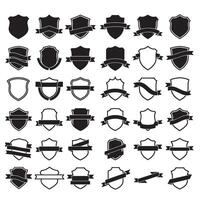 Shield emblem and ribbon banner vintage set bundle silhouette variation design for logo and identity use vector