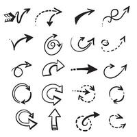 Arrow silhouette bundle with swirled hand drawn and dotted lines ideal for creative templates and design assets vector