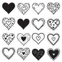 Heart silhouette icons with artistic drawing line art style for coloring page designs and visual decoration vector