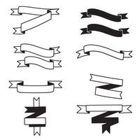 Vintage outline art ribbon banner set bundle silhouette variation design including swirl, fold, and tag styles vector