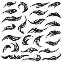 Energy and motion graphic line elements with abstract dynamic strokes in a silhouette design bundle vector