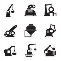 Industrial elements icon silhouette bundle with machinery parts, gears, and tool icons set vector
