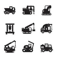 Mechanical factory machinery icon silhouette bundle for production tools and blueprint elements vector
