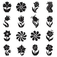 Creative floral icon silhouette bundle with groovy and wavy lines for decorative pattern design vector