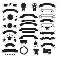 Star ribbons banner element set silhouette for decorative emblem, badge design, and retro scroll label art vector