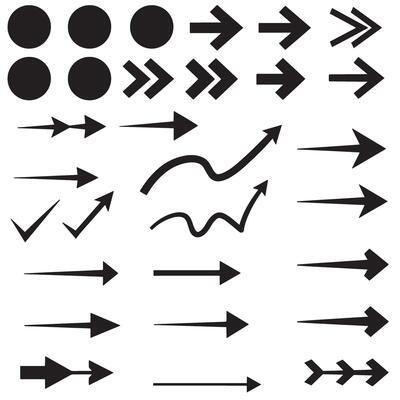 Circle, arrow, check marks, and line and other element silhouette bundle for interface symbols and icon graphic set