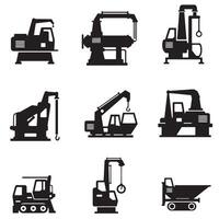 Industrial automation and machinery icon silhouette bundle with equipment, gears, and settings vector