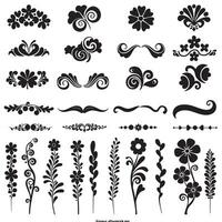 Bold retro-style groovy silhouette bundle with variation design elements including animals, stars, ribbons, flowers vector