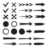 Check marks, crossed, arrows, underlines, circles, squares, brush stroke icon element silhouette bundle UI pack vector