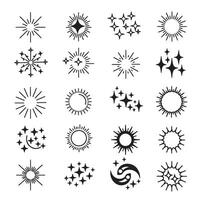 Glowing star doodle silhouette set with sparkle flash cartoon burst twinkle firework light and explosion line drawing design elements in a dynamic and festive theme bundle vector