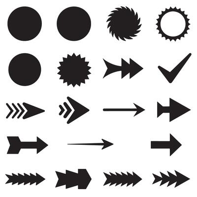 Circle, arrow, check marks, and line and other element silhouette bundle with clean interface symbol pack