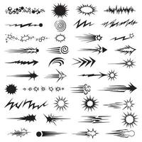 Manga-style comic line sparkle and dynamic stroke element set with black ink burst and pop art motion accents vector