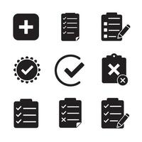 Forms and task management icons featuring checkmark and cross symbols productivity silhouette set vector