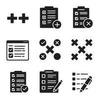 Flat forms icon pack with to-do list checkmark cross productivity elements silhouette design vector