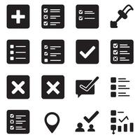 Clean forms icon set for productivity with checklists and cross symbols design in silhouette style vector