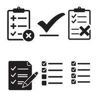 Productivity checkmark and cross symbol icon pack with forms and list elements silhouette style vector