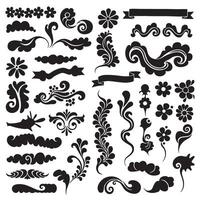 Groovy variation design cartoon animal ribbon flower star hand silhouette element bundle for retro layout and creative use vector