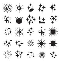 Comic burst sparkle star silhouette doodle collection with light twinkle flash firework explosion and shining hand drawn elements for festive and dynamic visual design vector