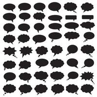 bundle of speech bubble graphics silhouette with various comic and text box styles for designers vector