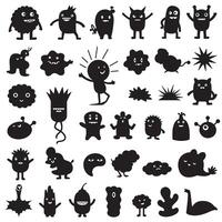 Groovy funky element tree, animal cartoon, flower and other element silhouette bundle with expressive swirls vector