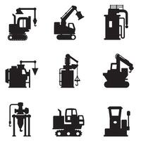 Factory toolset and industrial machinery icon silhouette bundle for blueprint design and layout vector