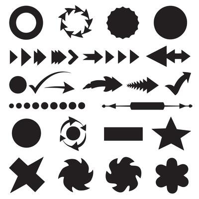 Circle, arrow, check marks, and line and other element silhouette bundle with hand-drawn and bold icons