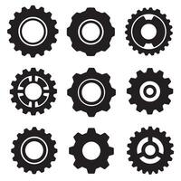 Gear symbol icon silhouette bundle with mechanical shapes for branding vector