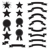 Folded scroll star ribbons banner element set silhouette with label ribbons for signage, frame, and decor vector