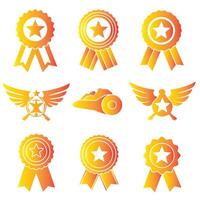 Bundle of ribbons badge award and logo icons in sleek silhouette style for certificate graphics vector