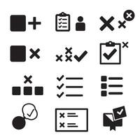 Minimal forms and list icons with productivity checkmark cross symbol elements silhouette set vector