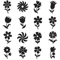 Silhouette wavy and groovy flower icon set bundle with decorative elements for modern variation design use vector