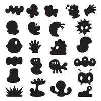 Groovy funky element tree, animal cartoon, flower and other element silhouette bundle with swirl leaves and vines vector