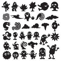 Groovy funky element tree, animal cartoon, flower and other element silhouette bundle with decorative wild shapes vector