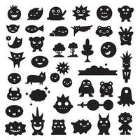 Groovy funky element tree, animal cartoon, flower and other element silhouette bundle with retro pop accents vector
