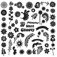 Groovy variation design flower, star, hand, cartoon animal, ribbon, and other creative silhouette element bundle for retro poster layout and graphic decoration vector