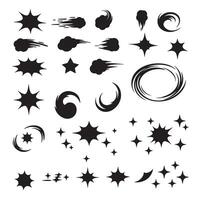 Sparkle doodle icon and burst silhouette illustration set for creative designs decorative assets and print use vector