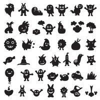 Groovy funky element tree, animal cartoon, flower and other element silhouette bundle with botanic swirl designs vector