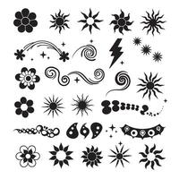 Groovy variation flower, star, cartoon animal, ribbon, and hand silhouette design bundle for playful retro poster and layout elements vector