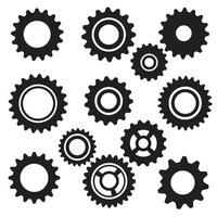 Technical gear icon silhouette bundle for factory, tools, and machine symbols vector