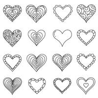 Artistic heart shape silhouette line art drawing icons for coloring page kits and design layout variations vector